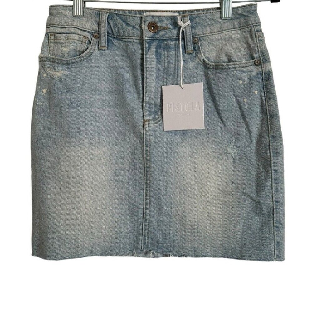 Pistola Women's Denim Jean Skirt Distressed Raw/Frayed Hem Size 27 Light Wash